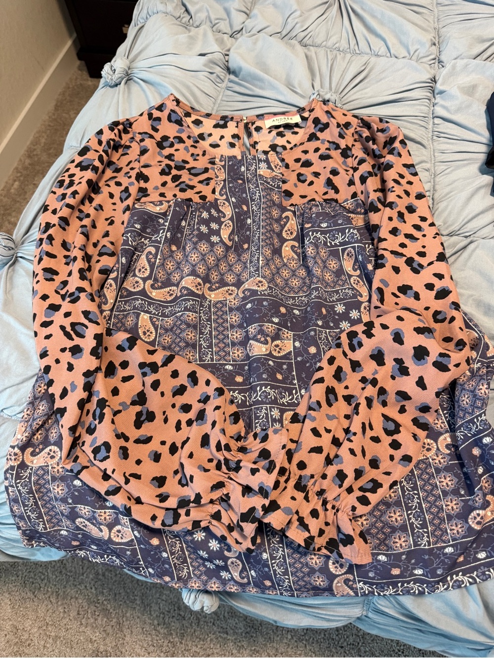 Mixed Print Long Sleeve Women's Top in Pink and Navy - Andre by unit
